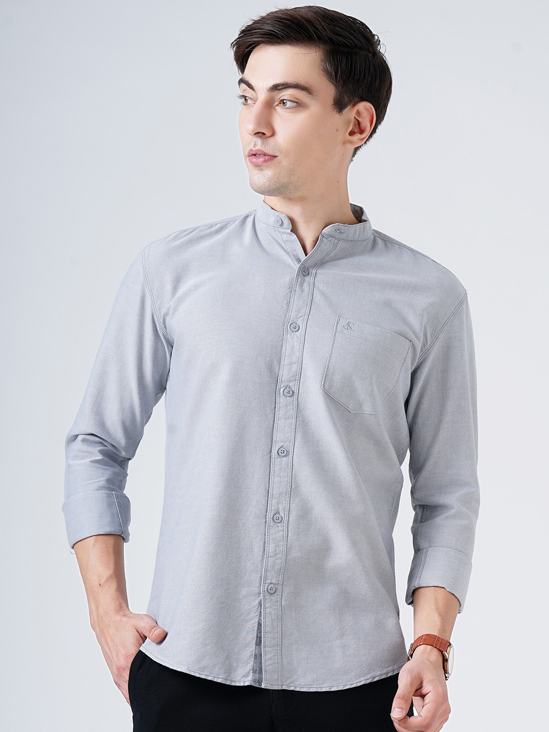 

SORATIA Men Grey Melange Slim Fit Casual Shirt