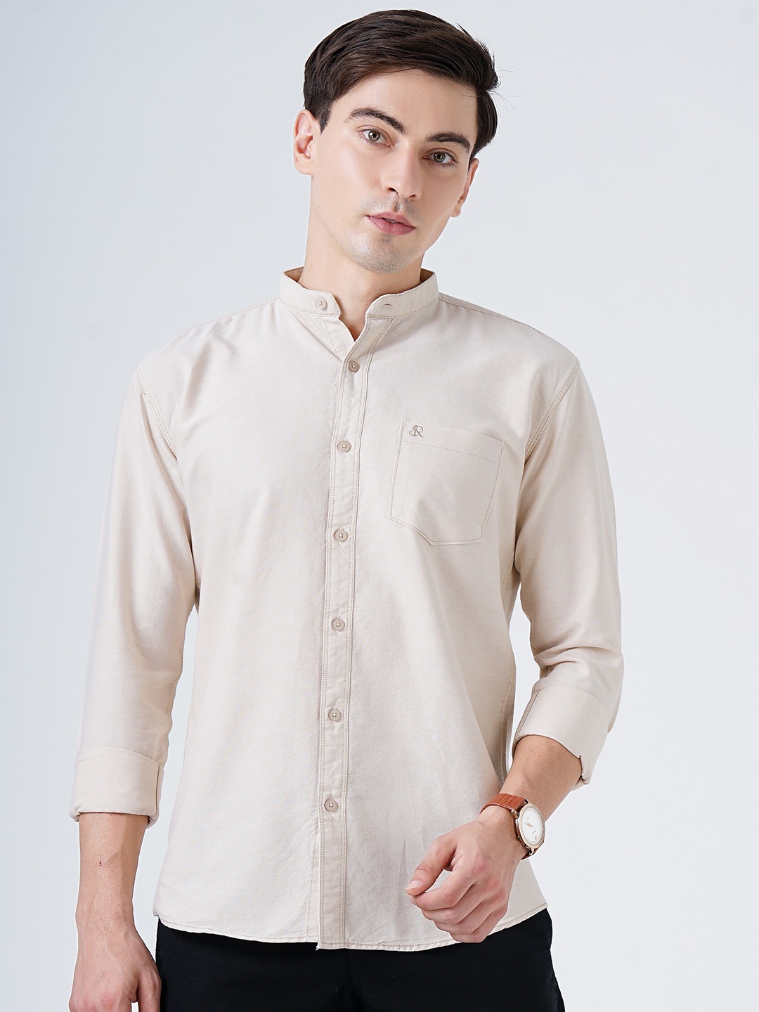 

SORATIA Men Beige Solid Slim Fit Casual Shirt
