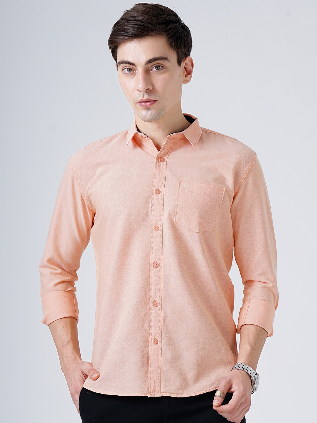 

SORATIA Men Orange Slim Fit Cotton Casual Shirt