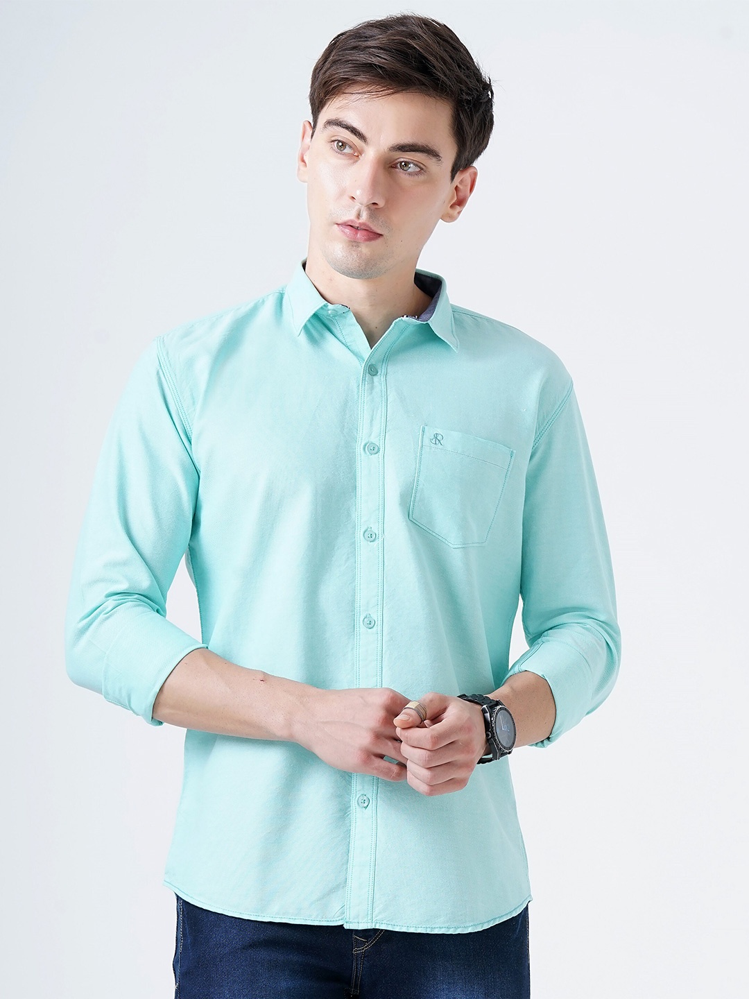 

SORATIA Men Sea Green Slim Fit Casual Shirt