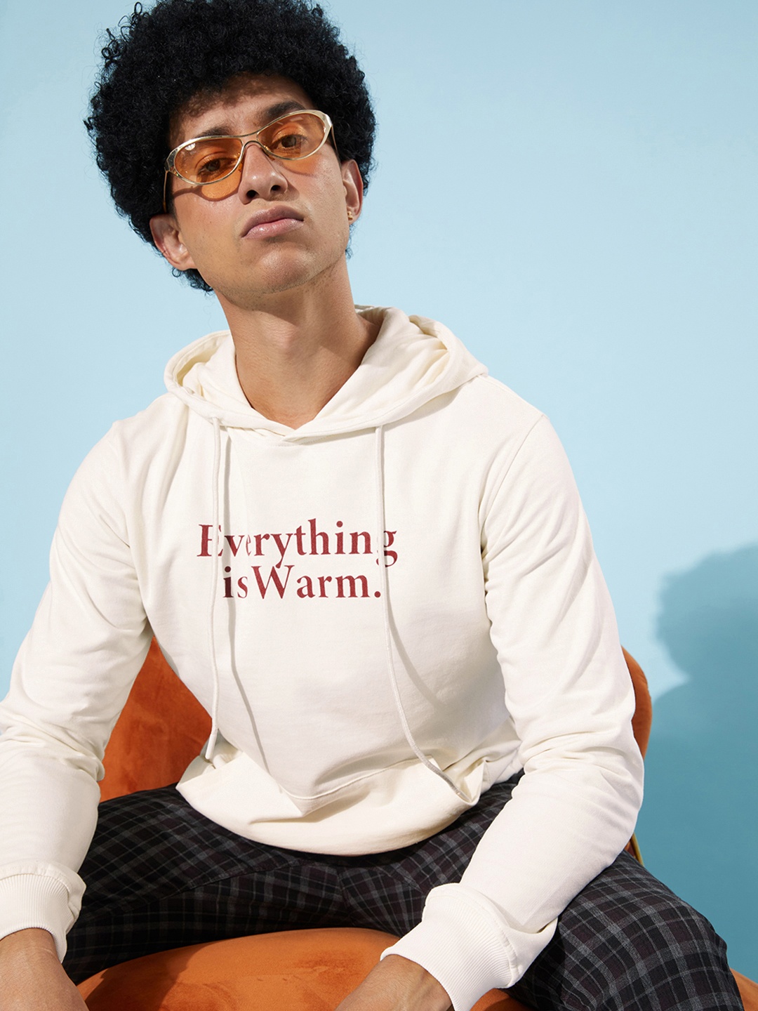 M&H Easy Men Off White Typography Printed Hooded Sweatshirt