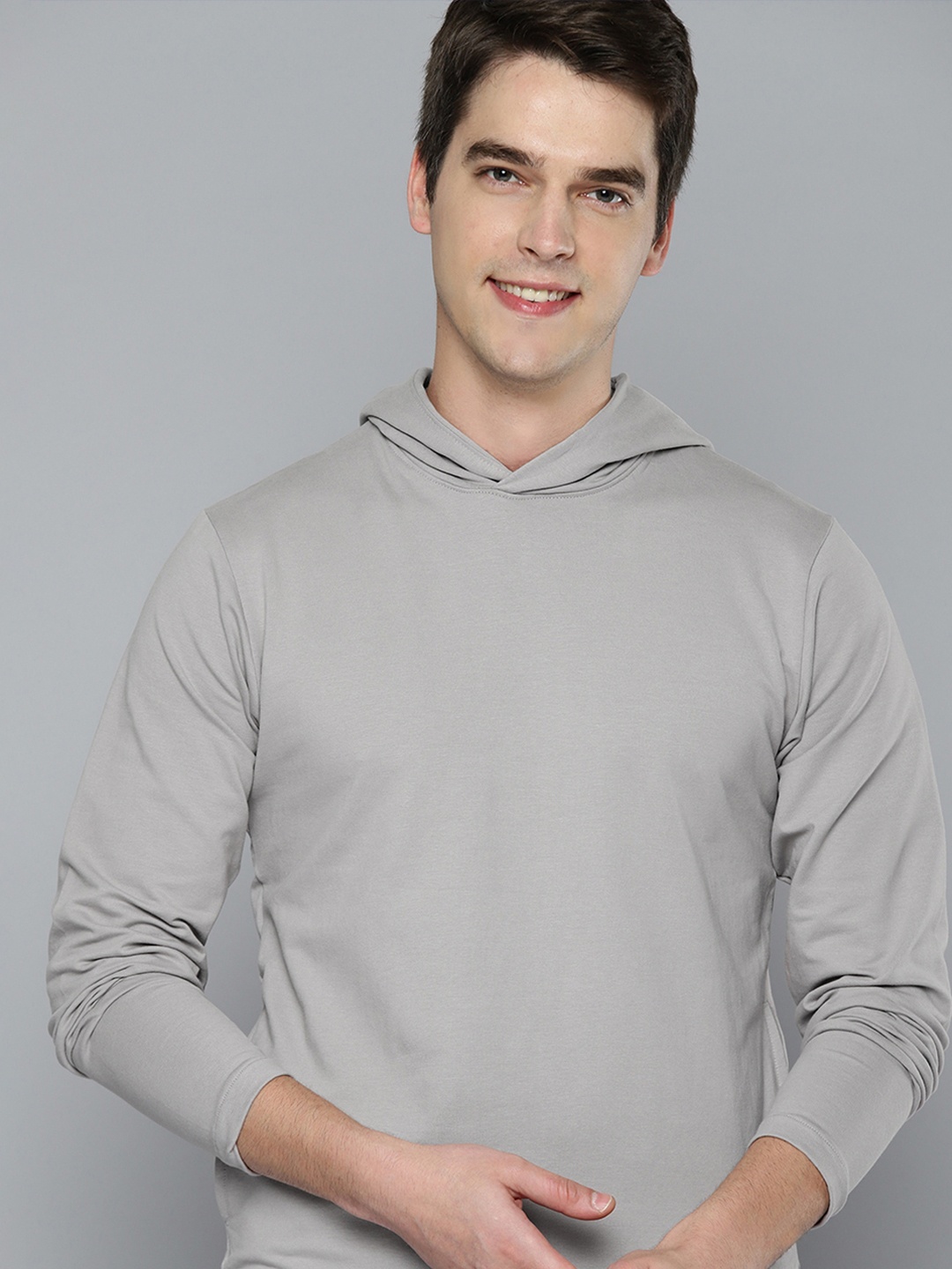 

M&H Easy Men Grey Solid Hooded Sweatshirt