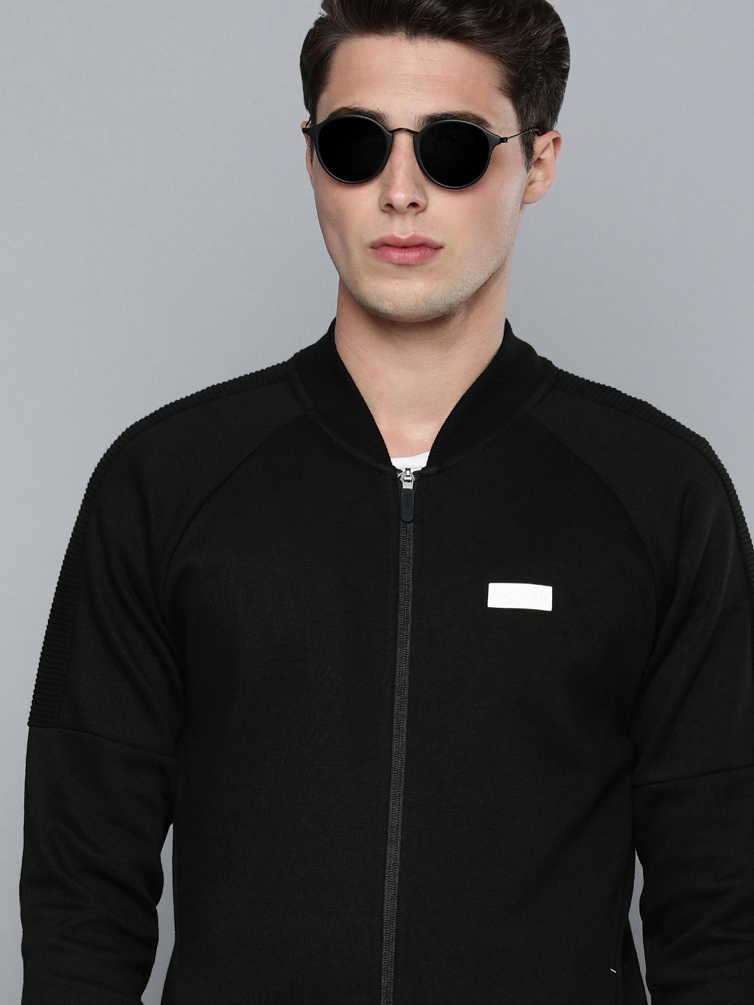 

one8 x PUMA Men Black Slim Fit Bomber Full-Zip Jacket