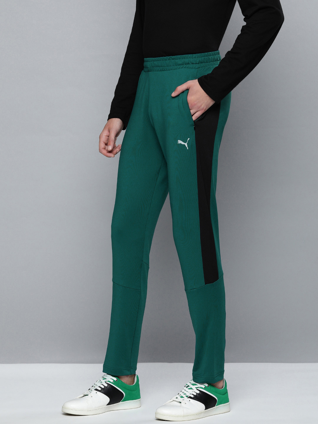 

one8 x PUMA Men Green Brand Logo Printed Slim Fit Track pants With Side Stripes