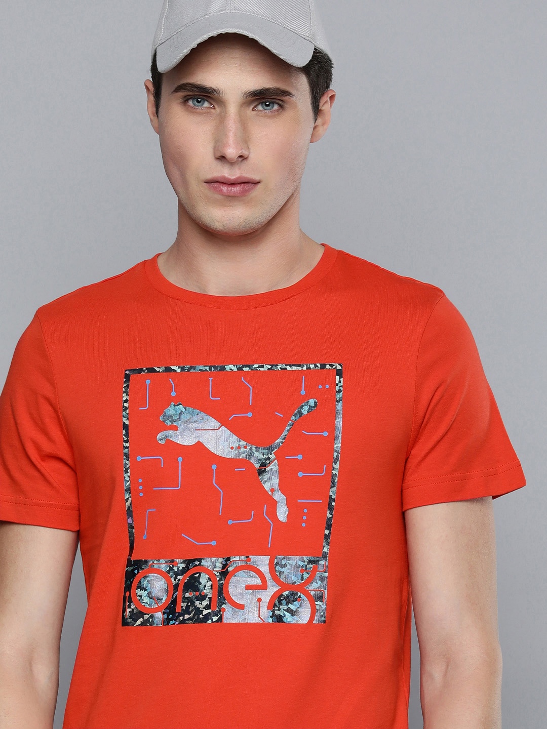 

one8 x PUMA Men Red Brand Logo Printed Pure Cotton Slim Fit T-shirt