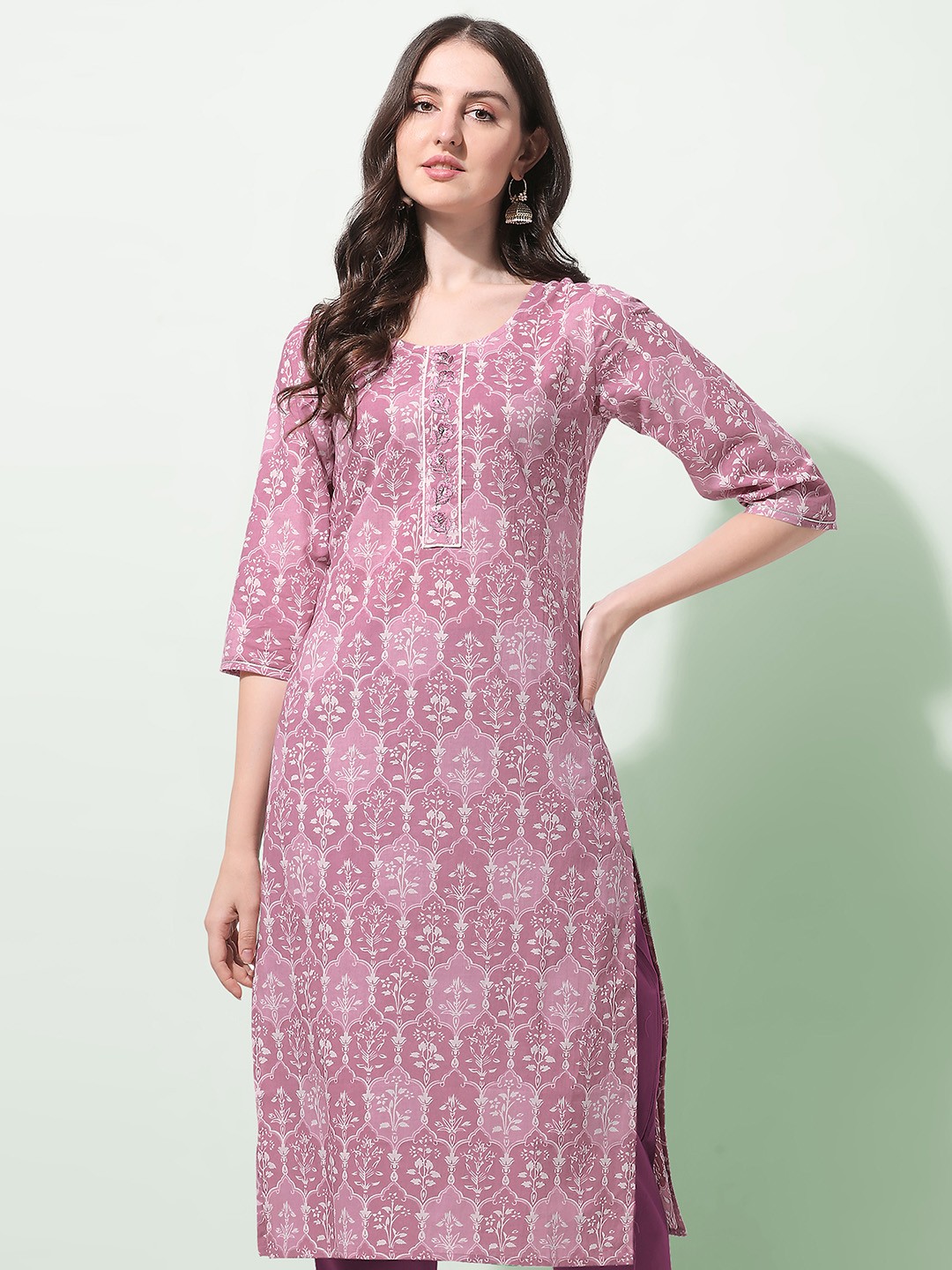 

KALINI Women Plus Size Purple Floral Printed Kurta