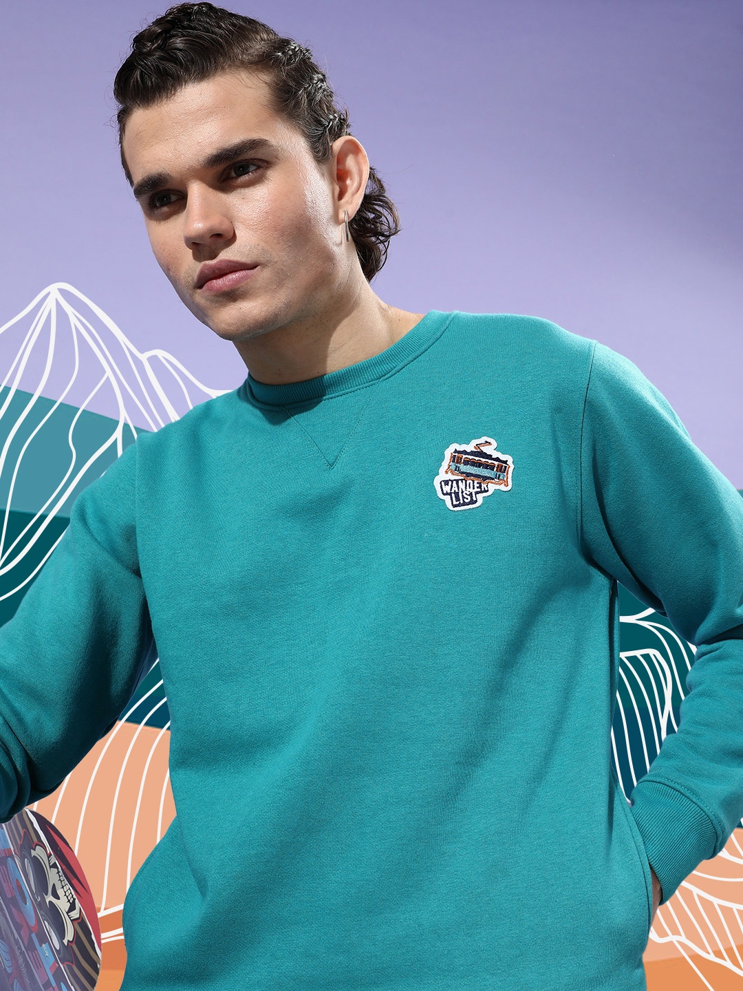 

Mast & Harbour Men Teal Blue Solid Sweatshirt