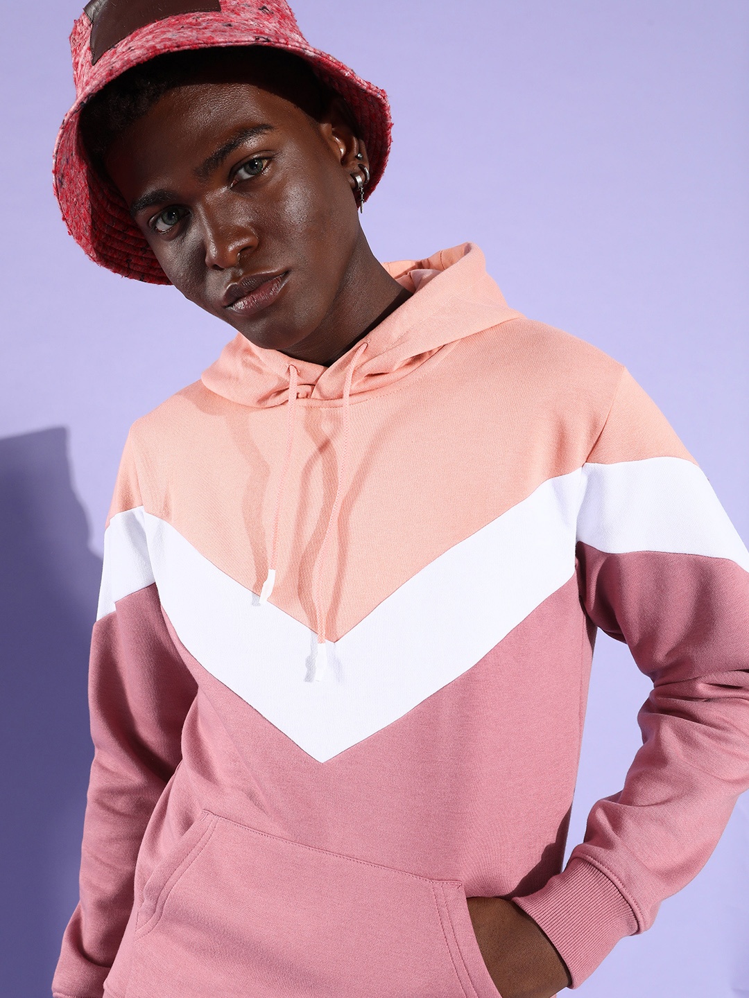 

Mast & Harbour Men Colourblocked Long Sleeves Hooded Sweatshirt, Peach