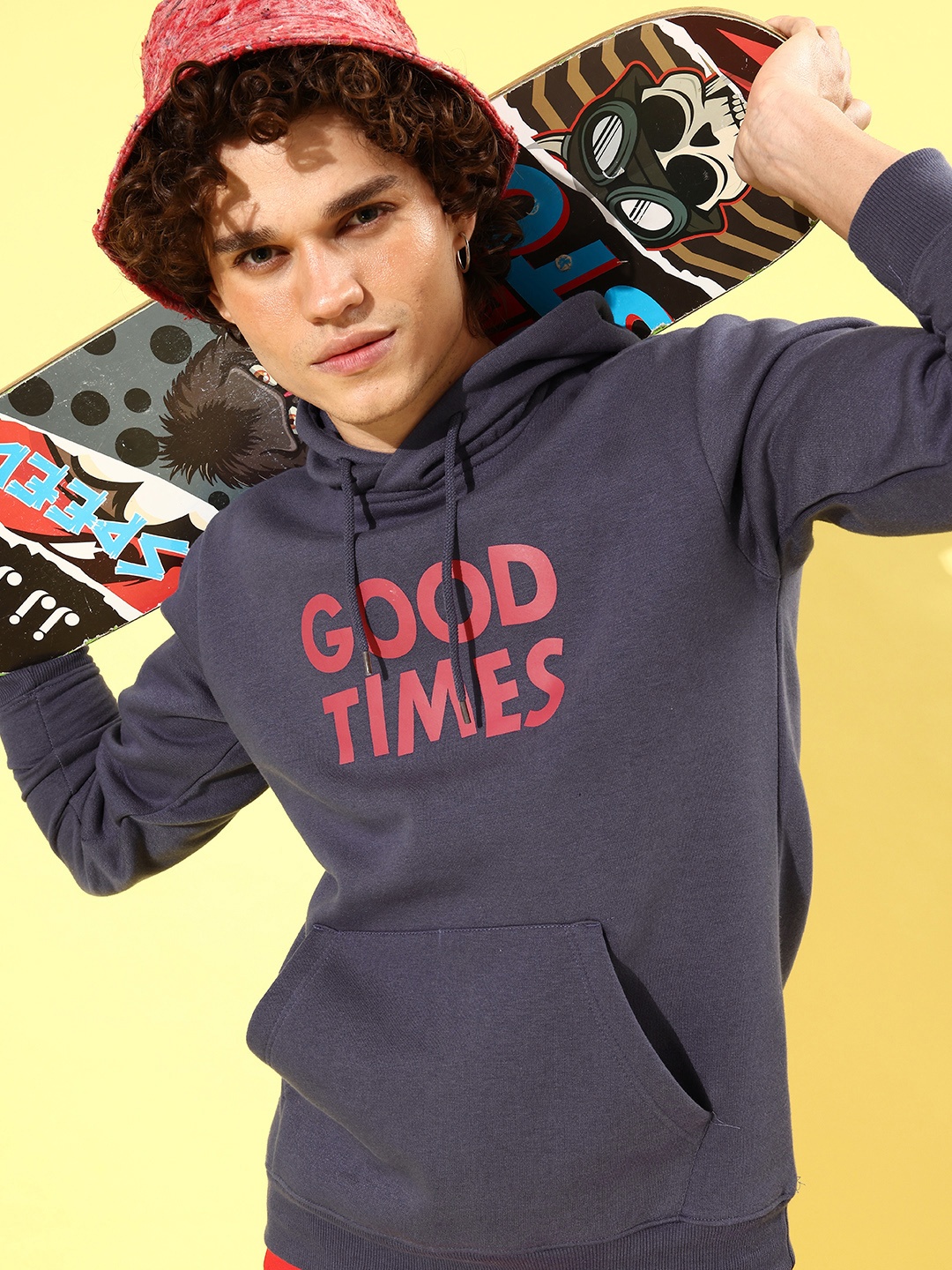 

Mast & Harbour Men Blue Printed Long Sleeves Hooded Sweatshirt