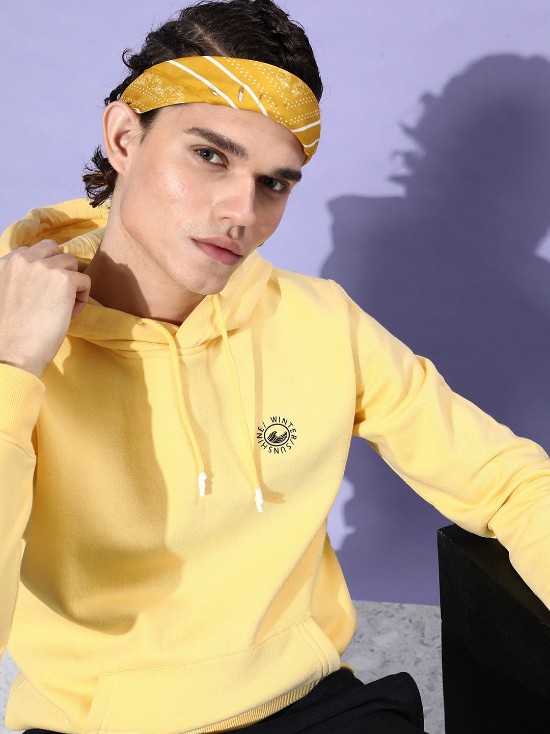 

Mast & Harbour Men Yellow Solid Hooded Sweatshirt