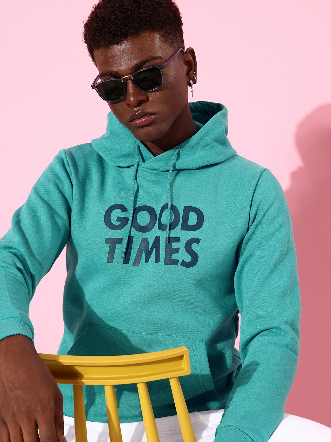 

Mast & Harbour Men Typography Printed Hooded Sweatshirt, Blue