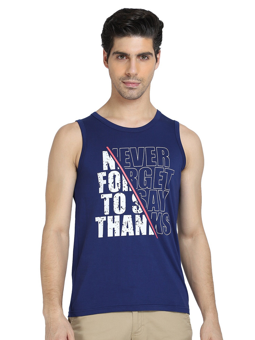 

DYCA Men Navy Blue Typography Printed Raw Edge T-shirt