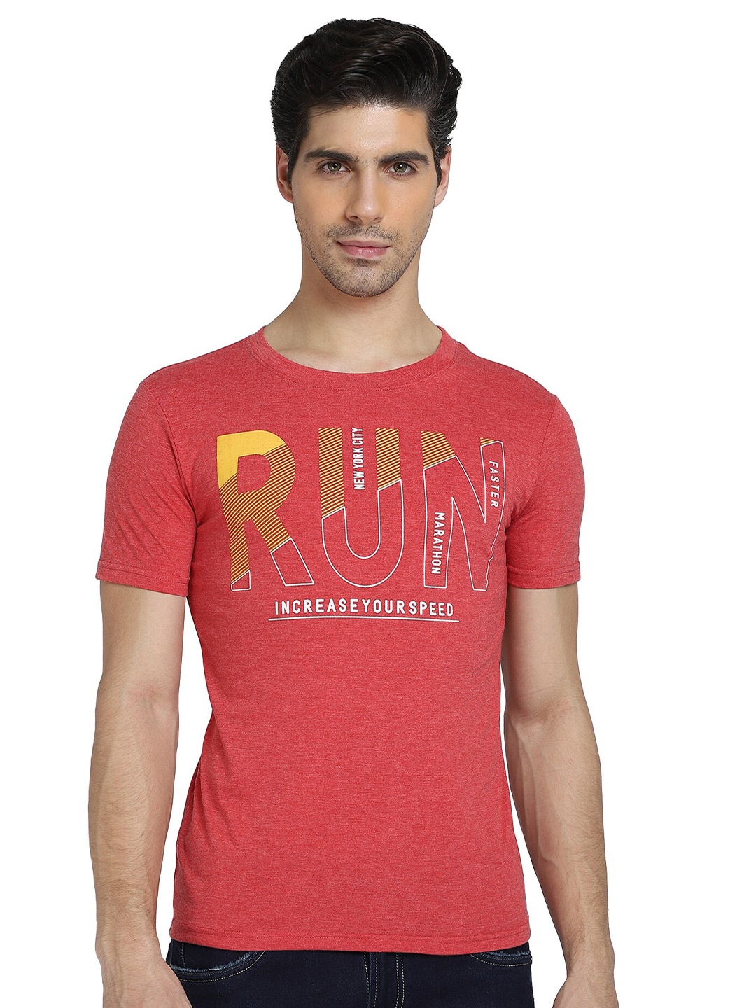 

DYCA Men Coral & english vermillion Typography Printed T-shirt