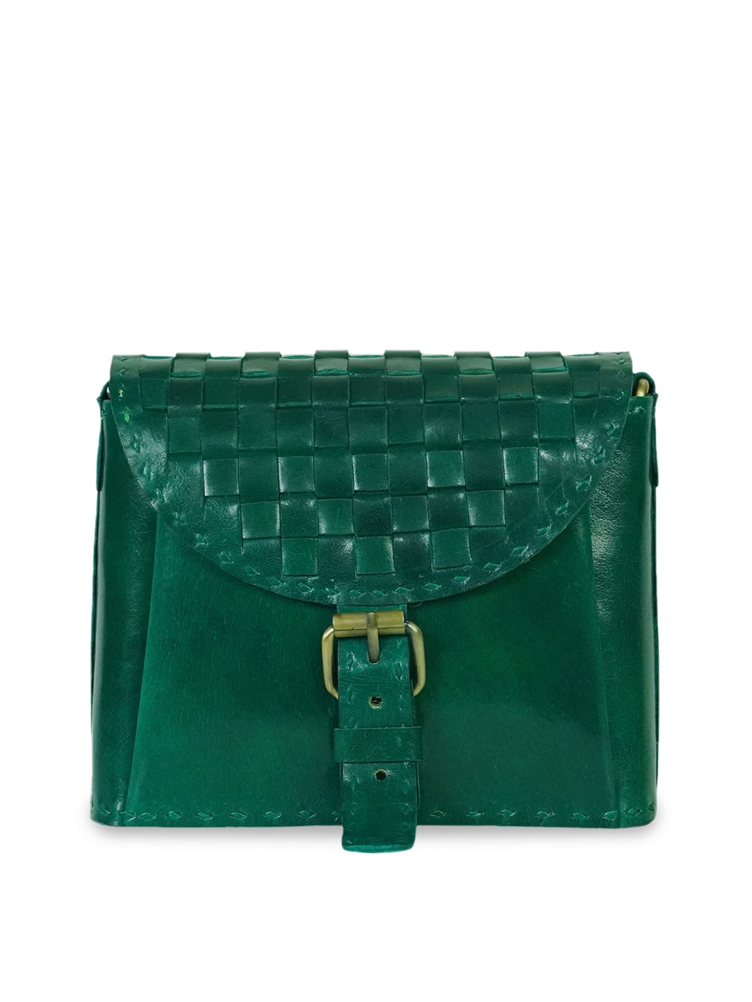 

Goatter Green Leather Structured Sling Bag
