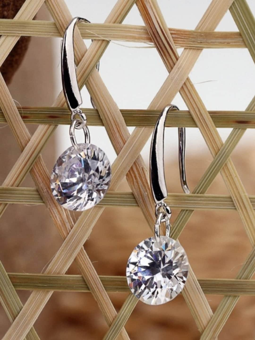 

Yellow Chimes Silver-Plated Crystal Studded Drop Earrings
