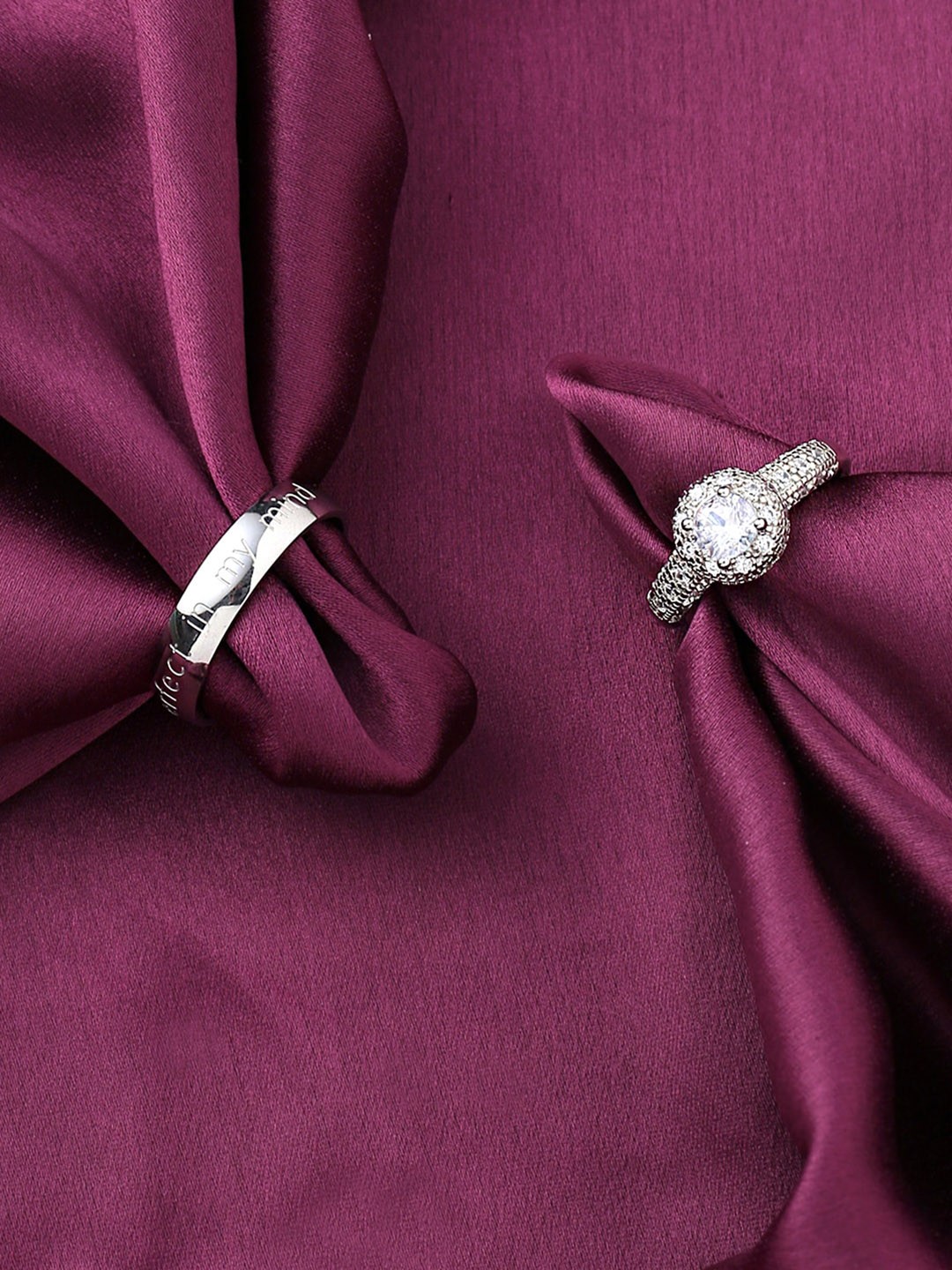 

Yellow Chimes Set of 2 Platinum-Plated Crystal Studded Couple Rings, Silver