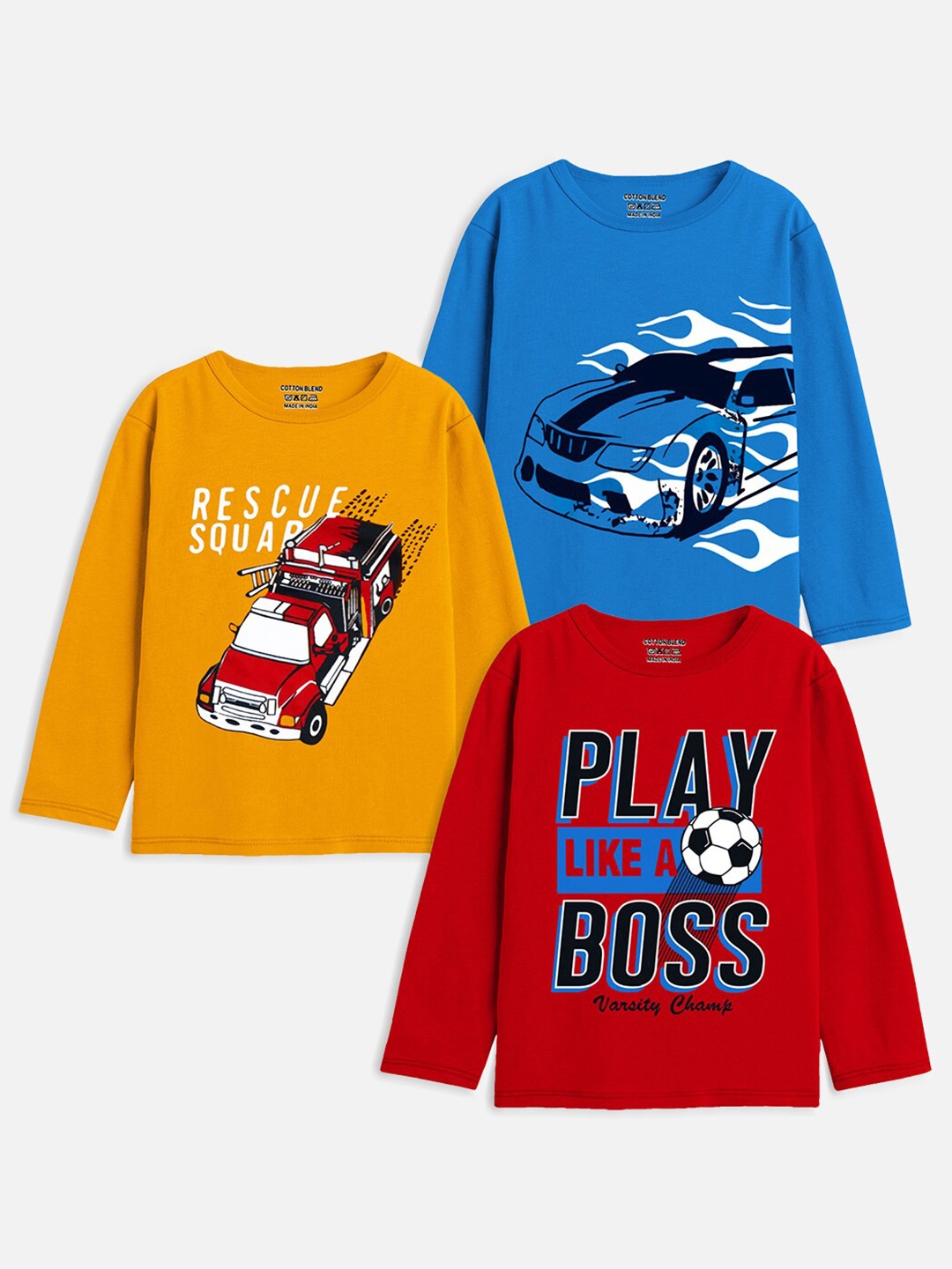 

Trampoline Kids Red & Yellow Typography Pack Of 3 Printed T-shirt