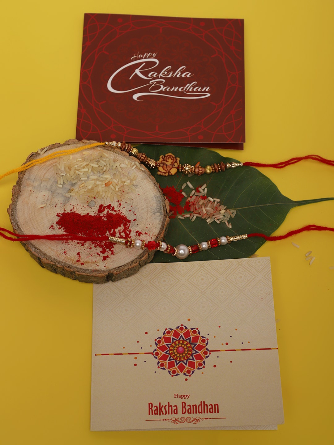 

YouBella Men Set Of 2 Red & Gold-Coloured Beaded Rakhi With Greeting Card