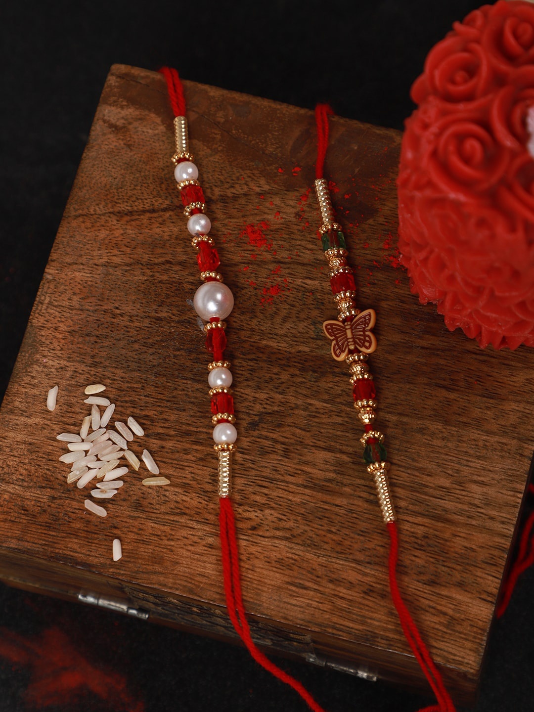 

YouBella Men Pack Of 2 Gold-Toned White & Red Beaded Rakhi