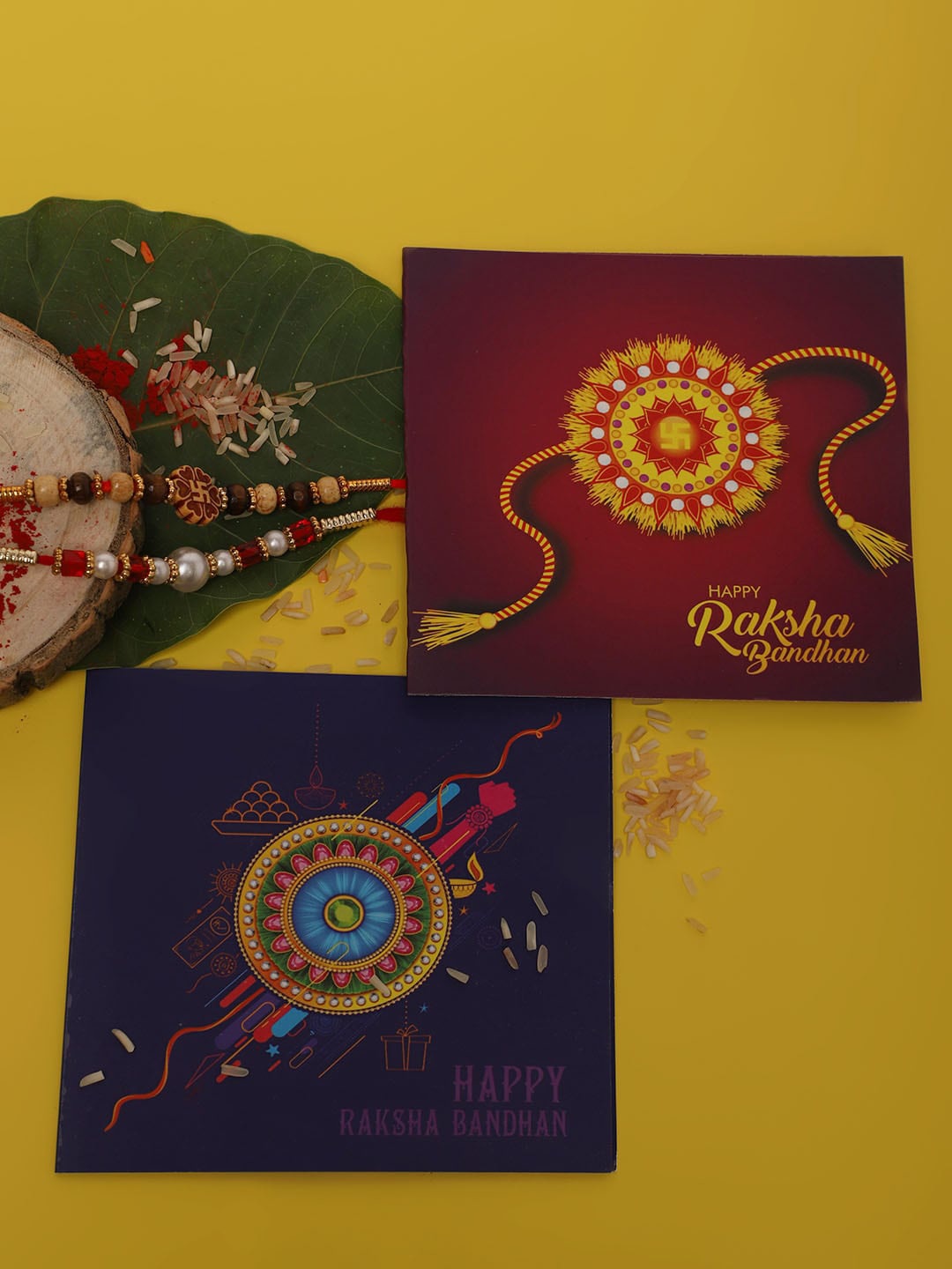 

YouBella Men Set Of 2 Red & Gold-Coloured Beaded Rakhi With Greeting Card