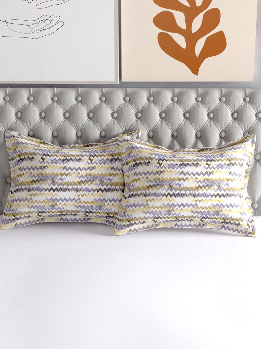 

Salona Bichona Set Of 2 Printed Pure Cotton 120 TC Pillow Covers, Yellow