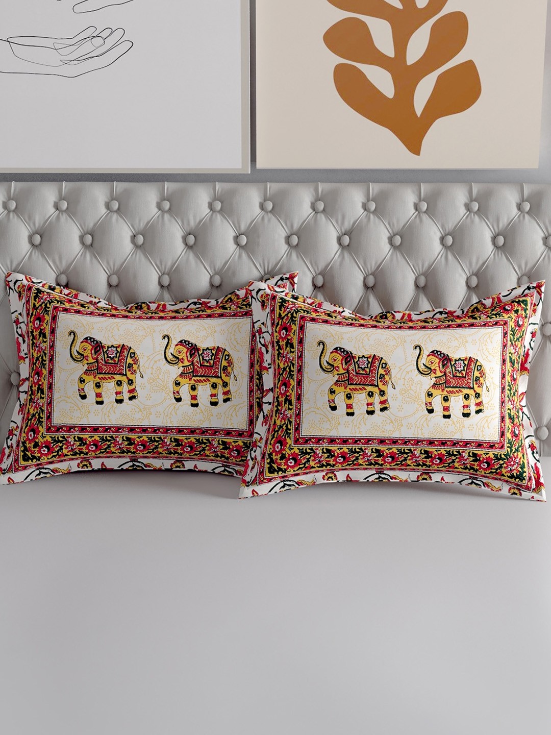 

Salona Bichona Set Of 2 Brown Printed Pure Cotton 120TC Pillow Covers