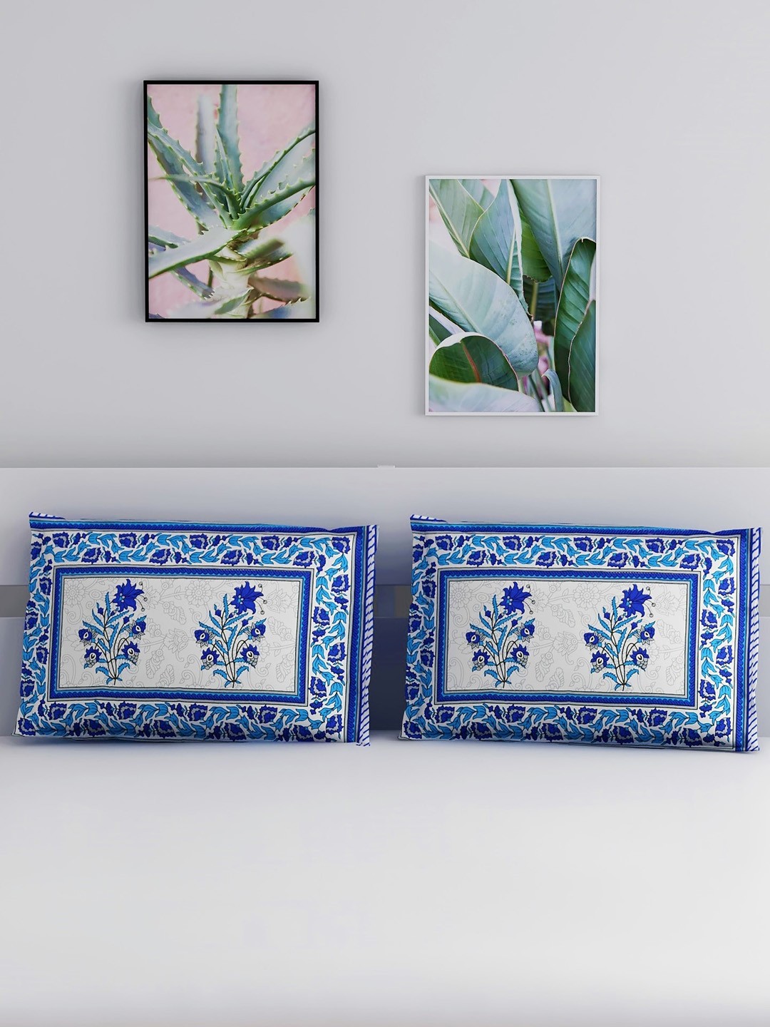 

Salona Bichona Set Of 2 Blue Printed Pure Cotton 120TC Pillow Covers