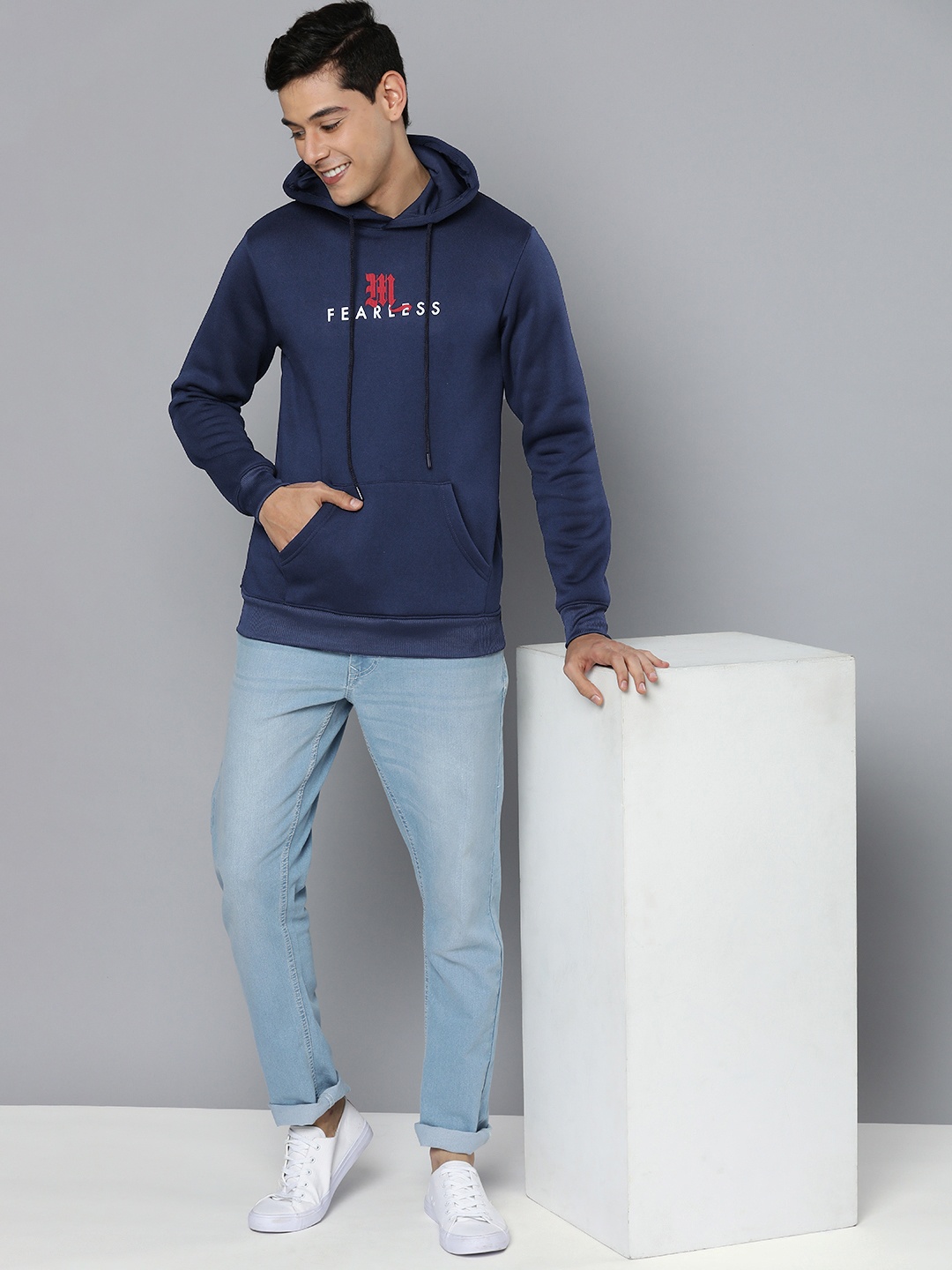 

Mast & Harbour Men Blue Typography Hooded Sweatshirt