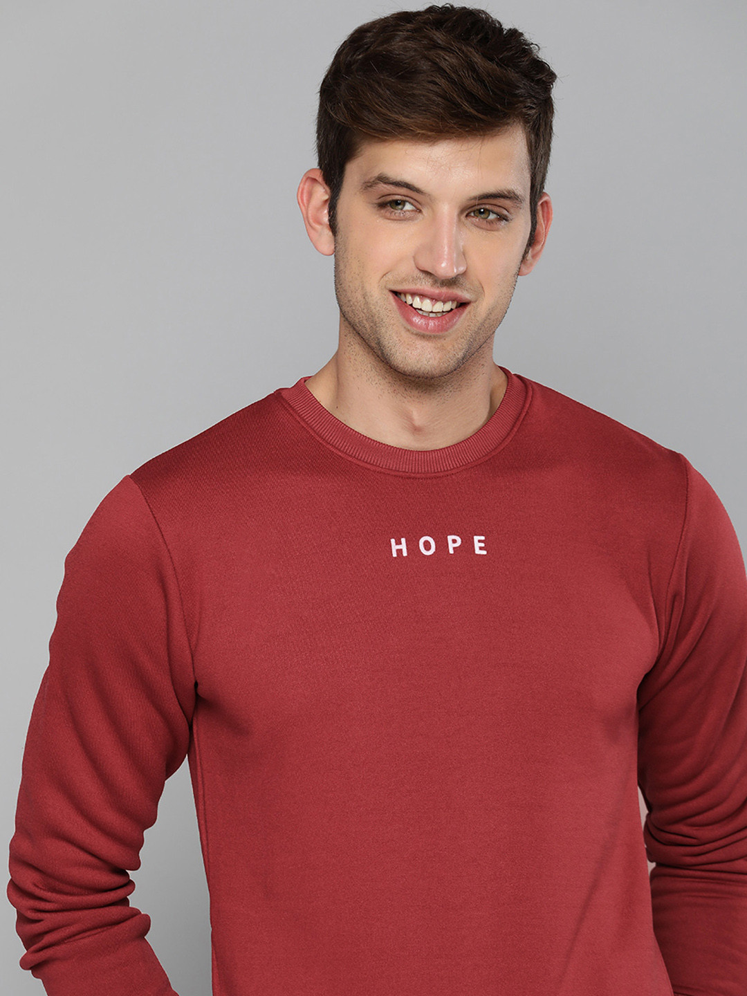 

Mast & Harbour Men Burgundy Typography Embroidered Sweatshirt