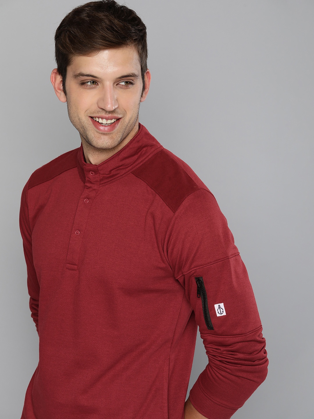 

Mast & Harbour Men Burgundy Mock Collar Solid Sweatshirt