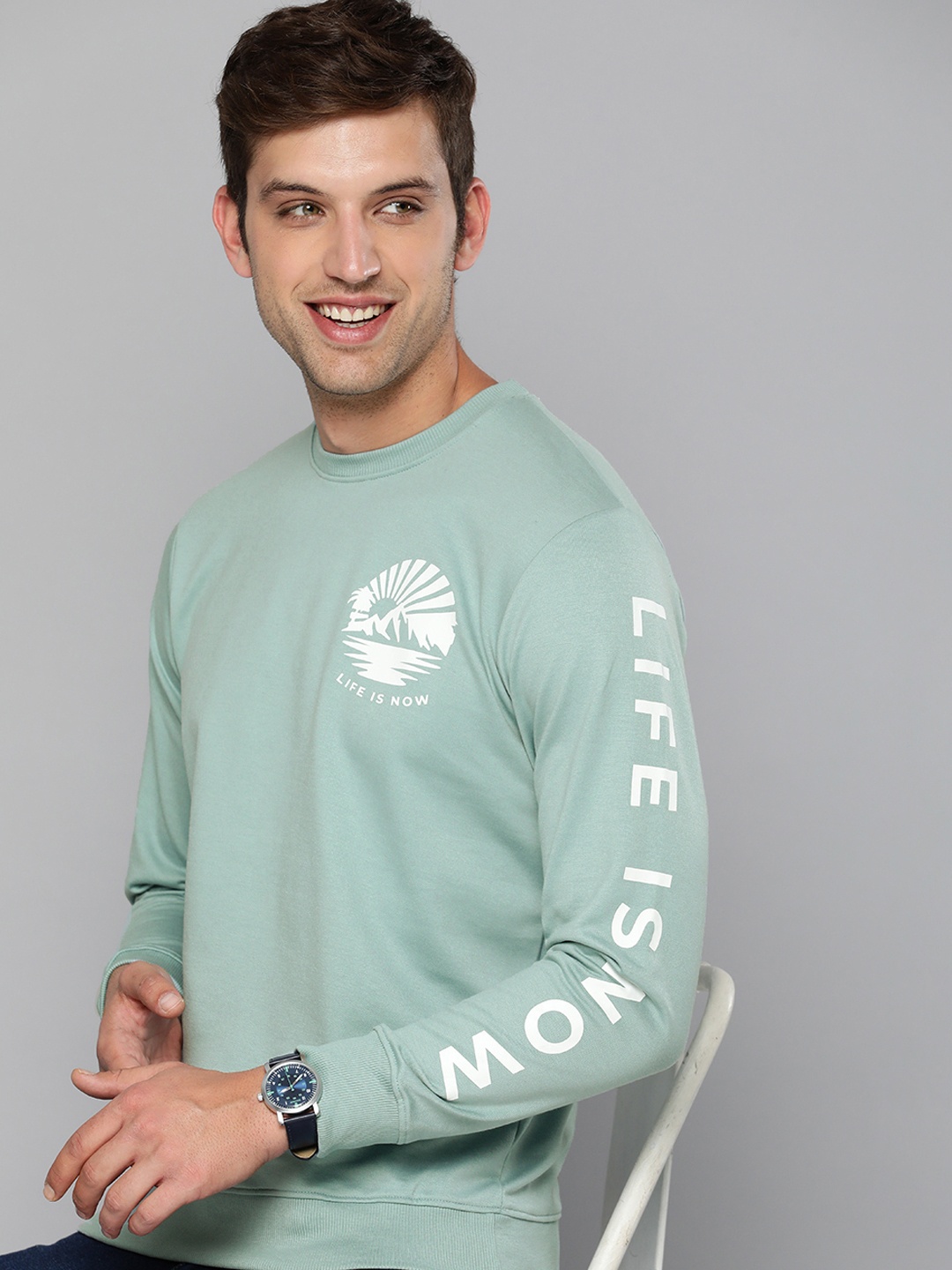 

Mast & Harbour Men Mint GreenGraphic Printed Sweatshirt, Green