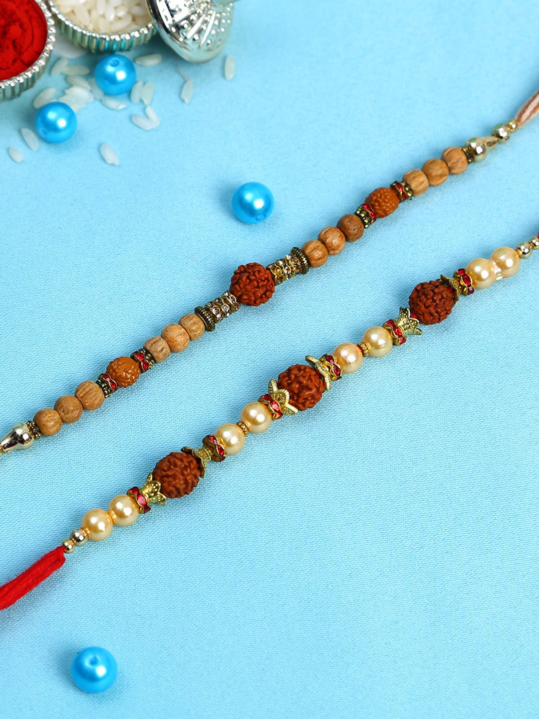 

Aapno Rajasthan Unisex Adults Set of 2 Wooden and Rudaraksh Beaded Rakhi, Multi