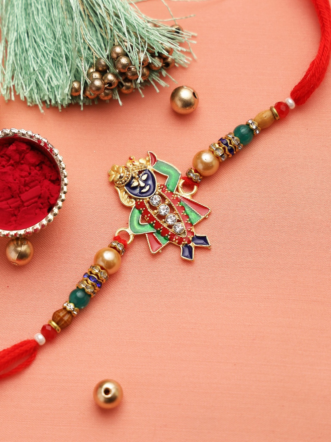 

Aapno Rajasthan Multicolored Studded BIHARIJI Thread Rakhi, Multi