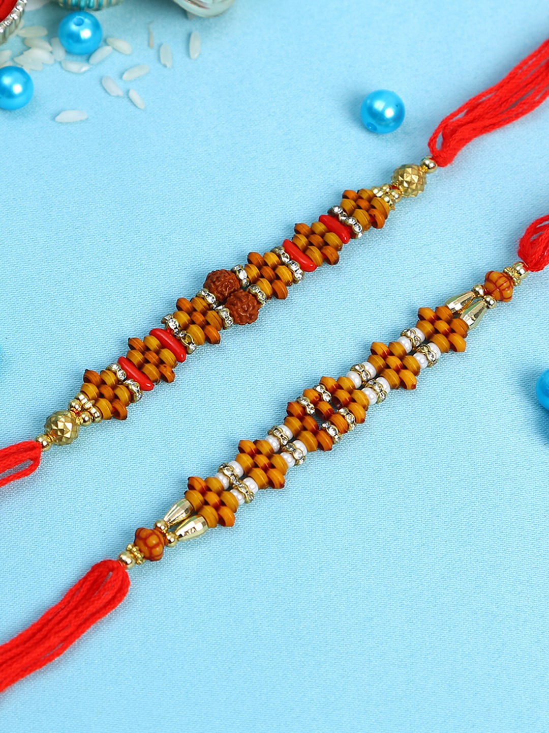 

Aapno Rajasthan Set of 2 Beaded Rudrakash Rakhi, Brown