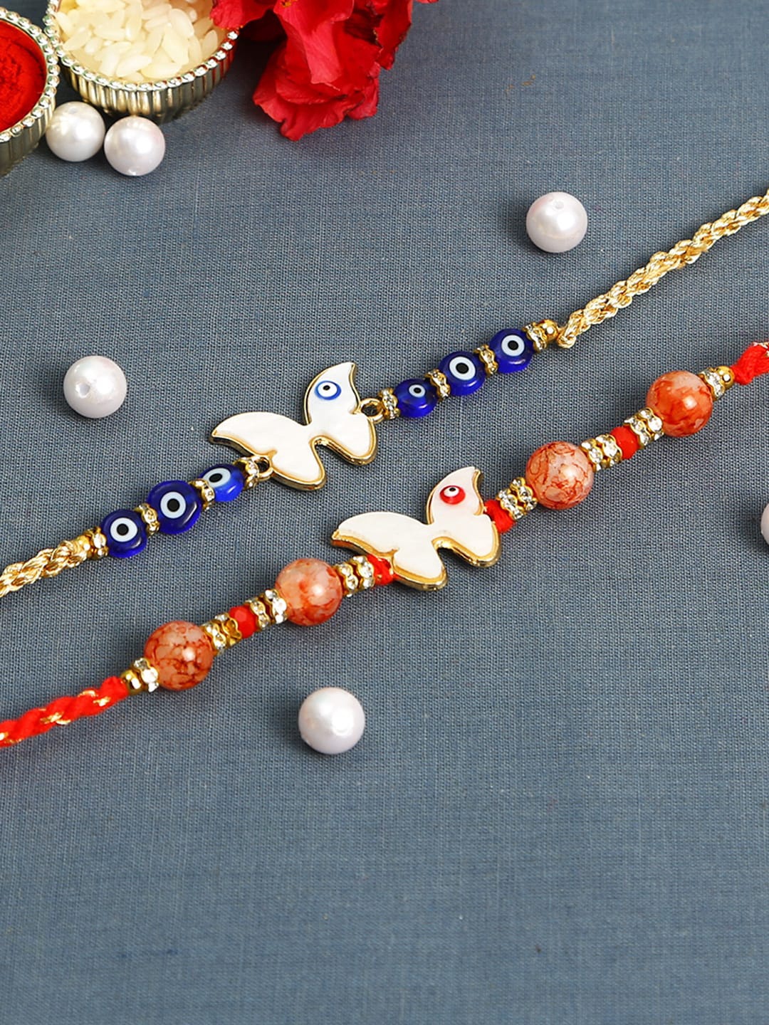 

Aapno Rajasthan Set of 2 Butterfly Evil Eye Rakhi, Multi