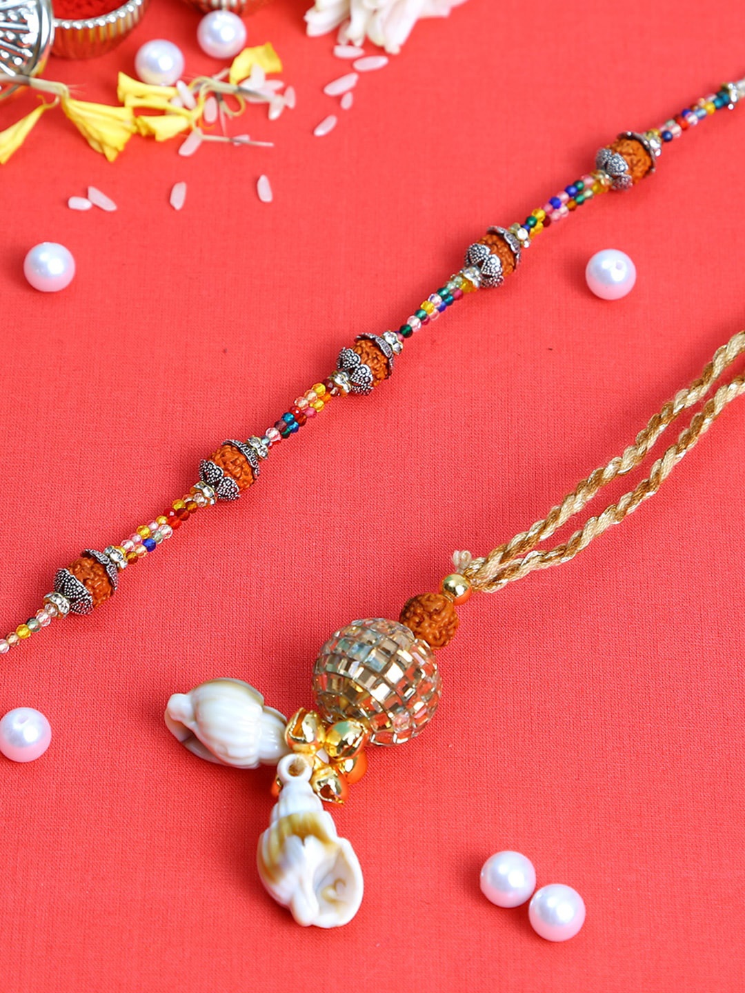 

Aapno Rajasthan Set Of 2 Brown Rudraksh Beaded Bhaiya Bhabhi Rakhi Set
