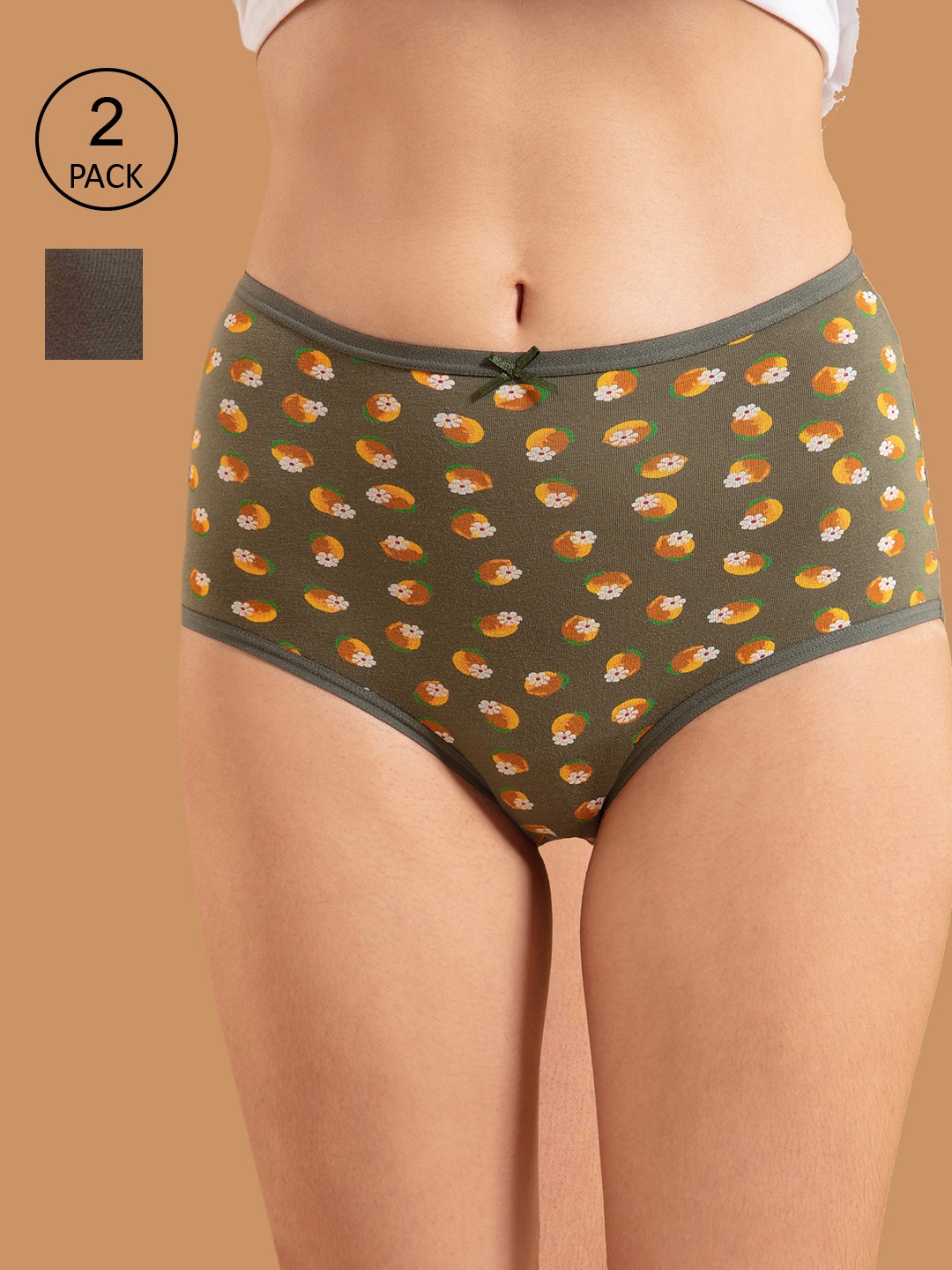 

Nykd Women Pack Of 2 Grey & Green Printed Cotton Basic Briefs NYP012 Lemon Aop