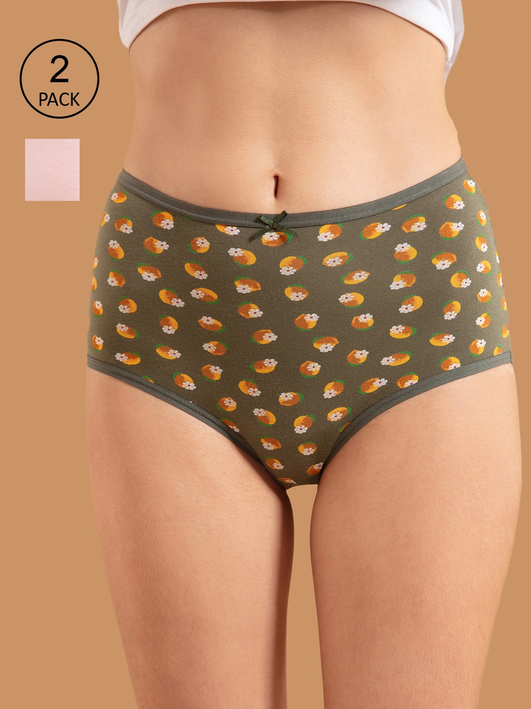 

Nykd Women Pack Of 2 Pink & Green Cotton Basic Briefs