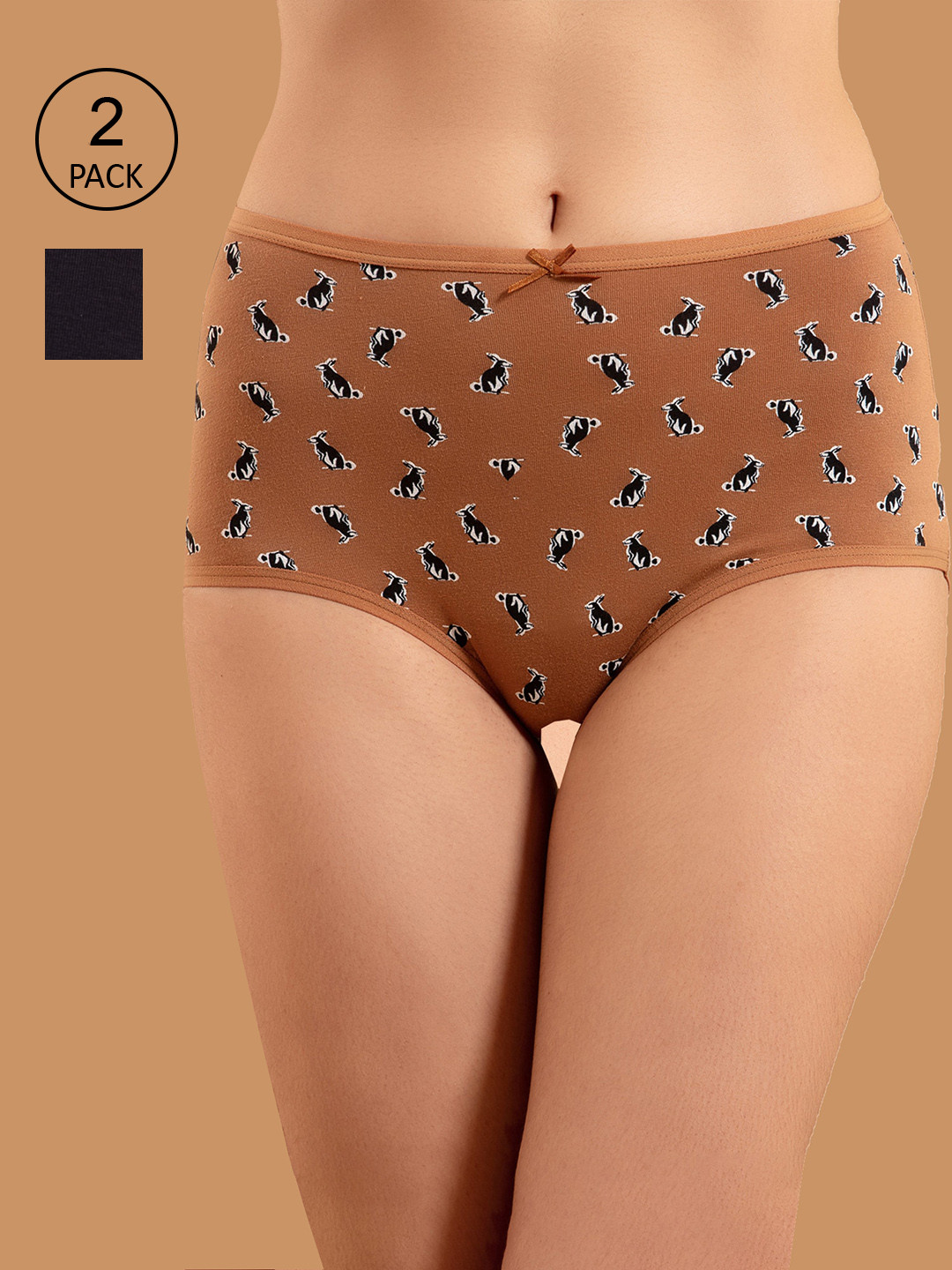 

Nykd Women Pack Of 2 Brown & Black Cotton High-Rise Basic Briefs