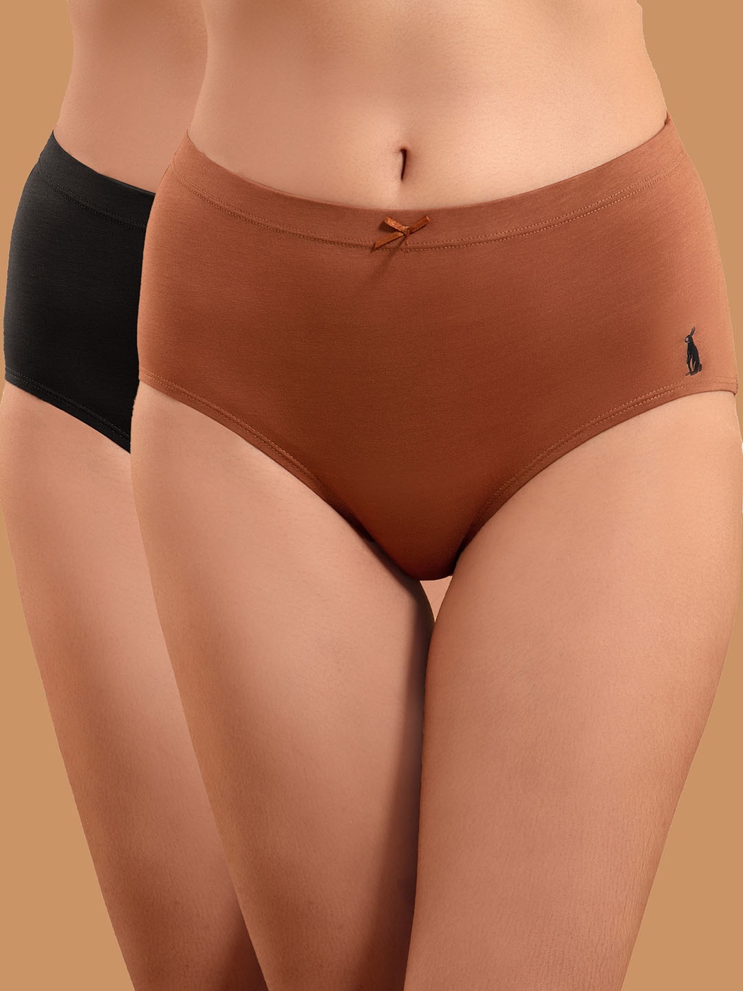 

Nykd Women Pack Of 2 Black & Brown Solid Basic Cotton Hipster Briefs