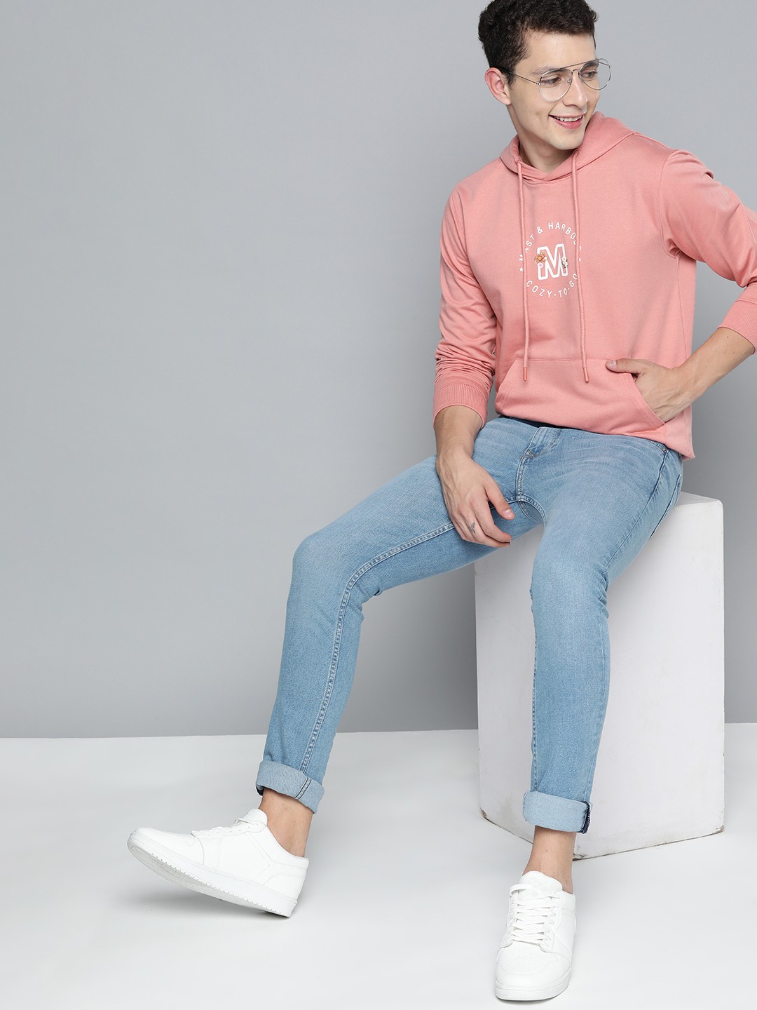 

M&H Easy Brand Logo Printed Hooded Sweatshirt, Pink