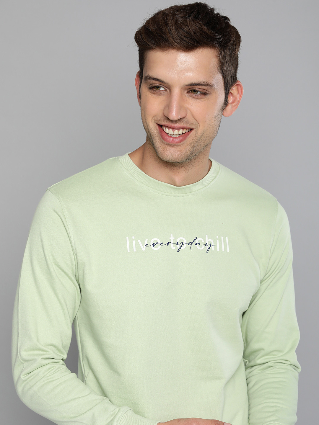 

M&H Easy Men Light Green Printed Round Neck Sweatshirt