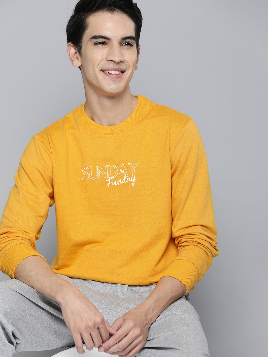 

M&H Easy Men Mustard Yellow Printed Sweatshirt