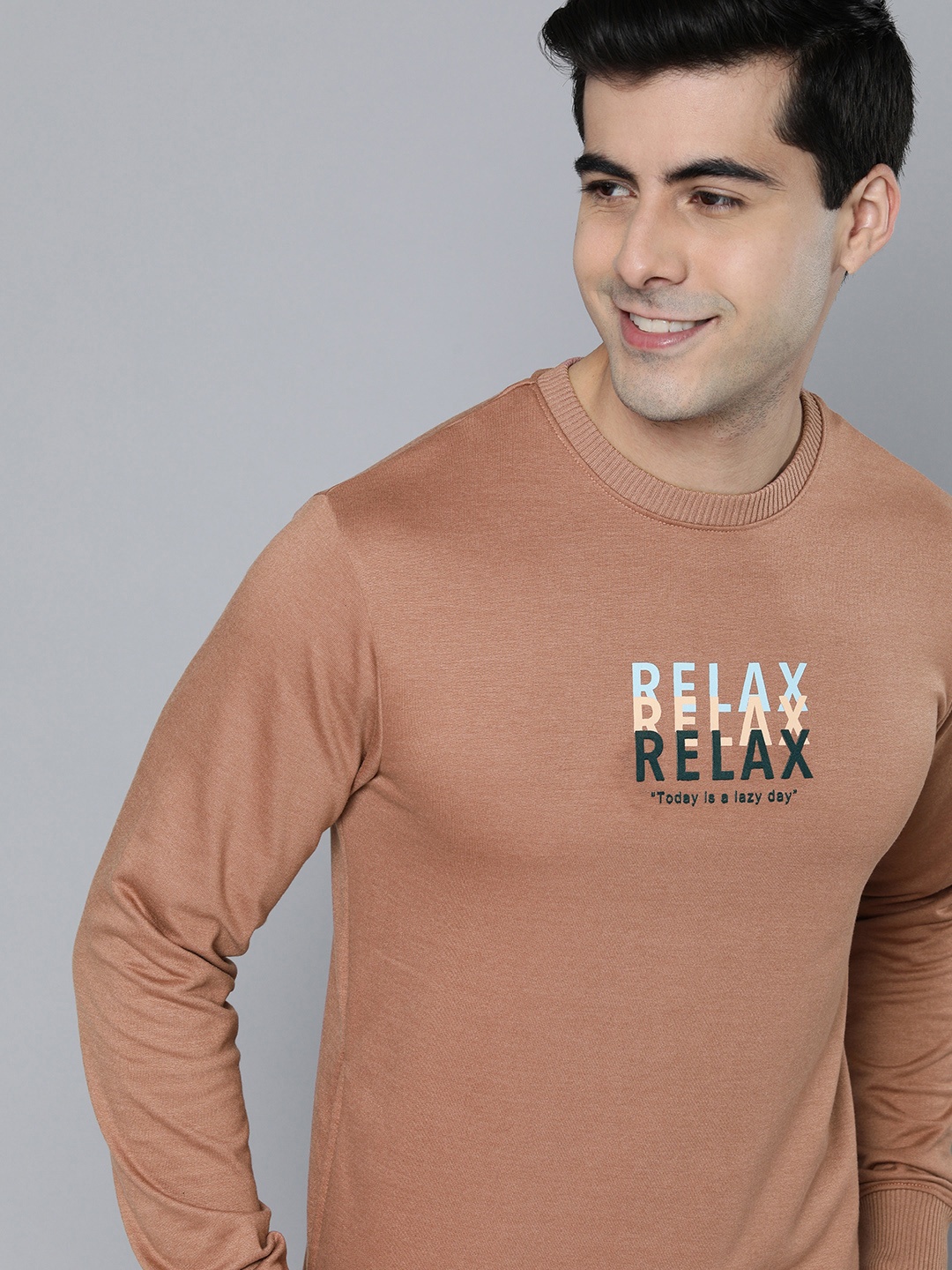 

M&H Easy Men Brown Typography Printed Sweatshirt