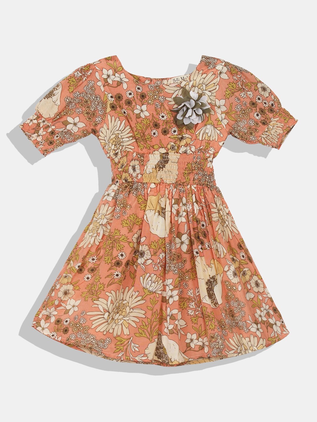 

Bella Moda Peach-Coloured & Yellow Floral Ethnic Dress