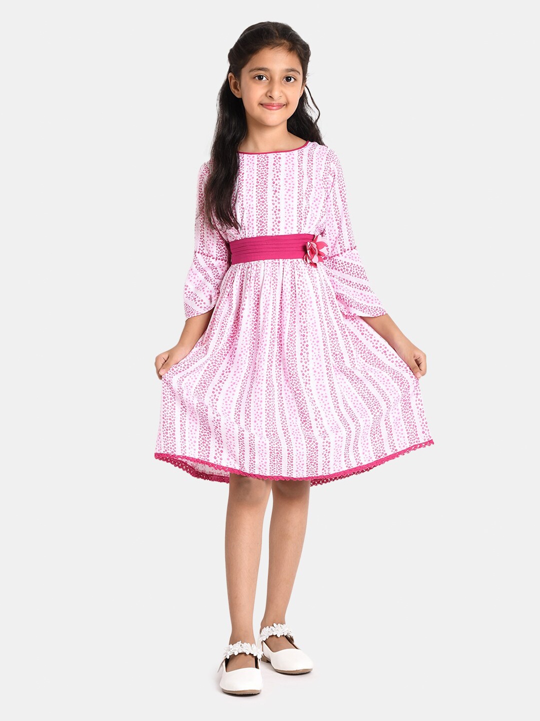 

Bella Moda Girls Pink Floral Cotton Fit & Flare Dress