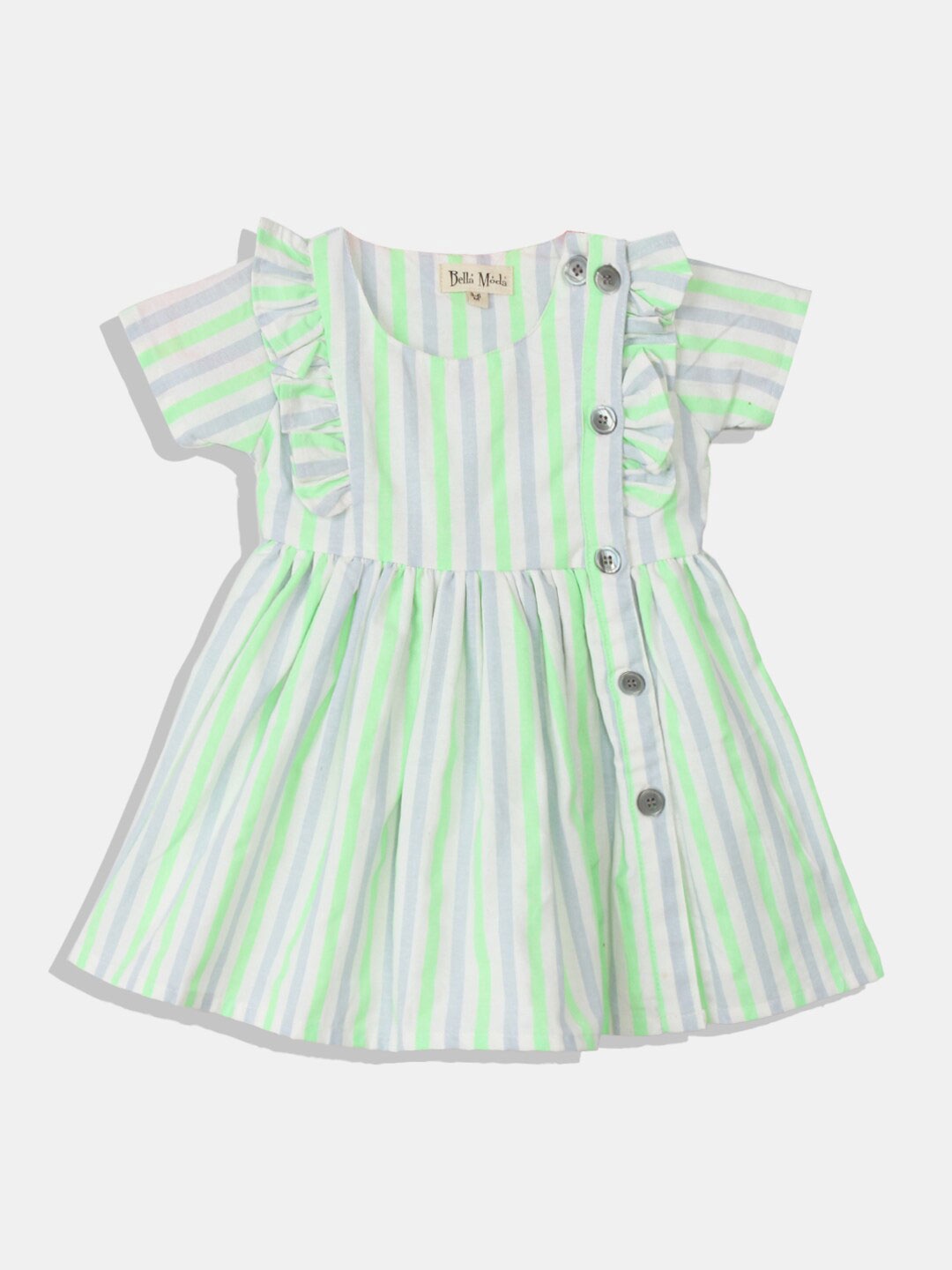 

Bella Moda Girls Green & Grey Striped Cotton Fit and Flare Dress