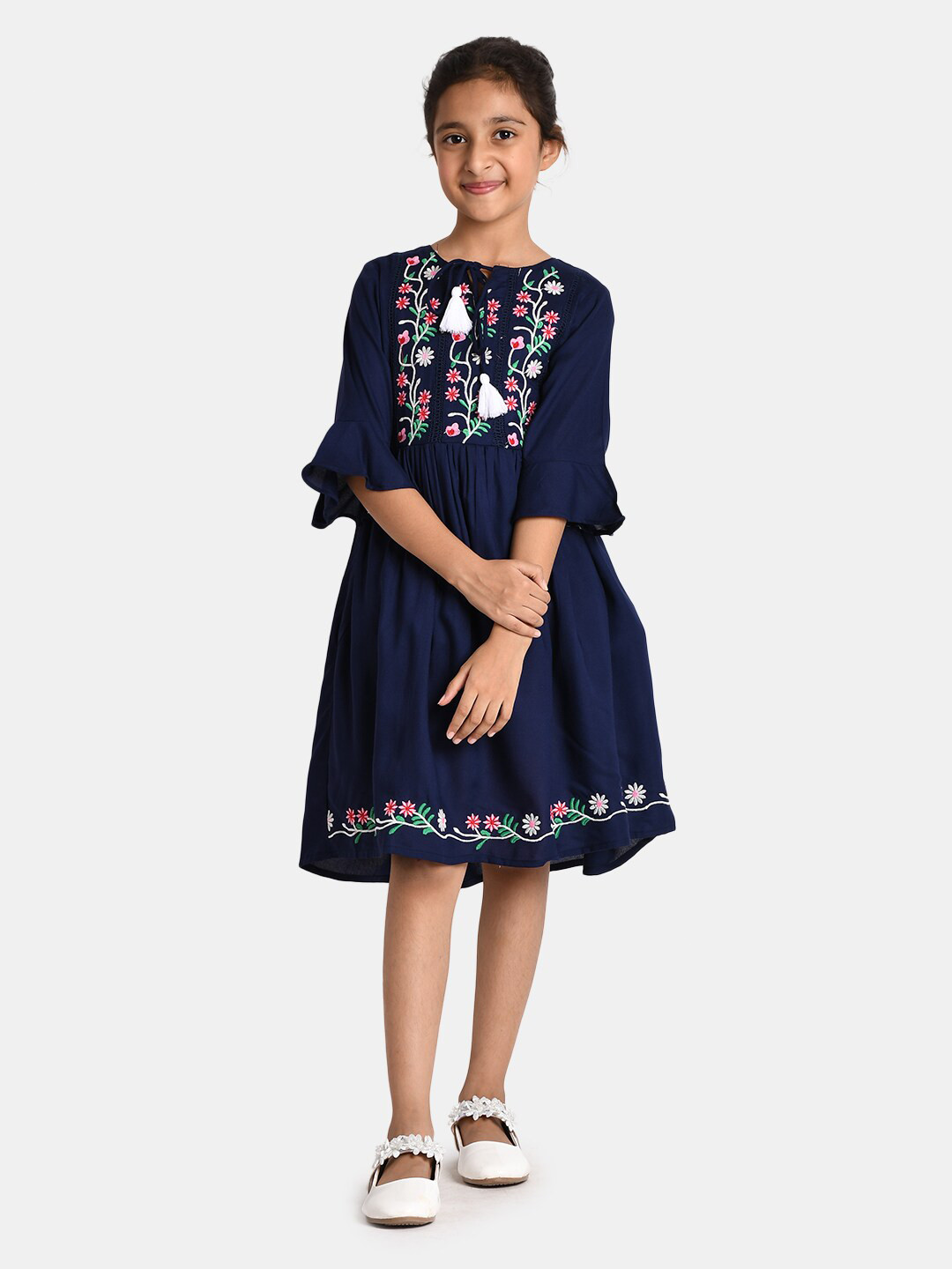 

Bella Moda Navy Blue & space cadet Floral Ethnic Dress