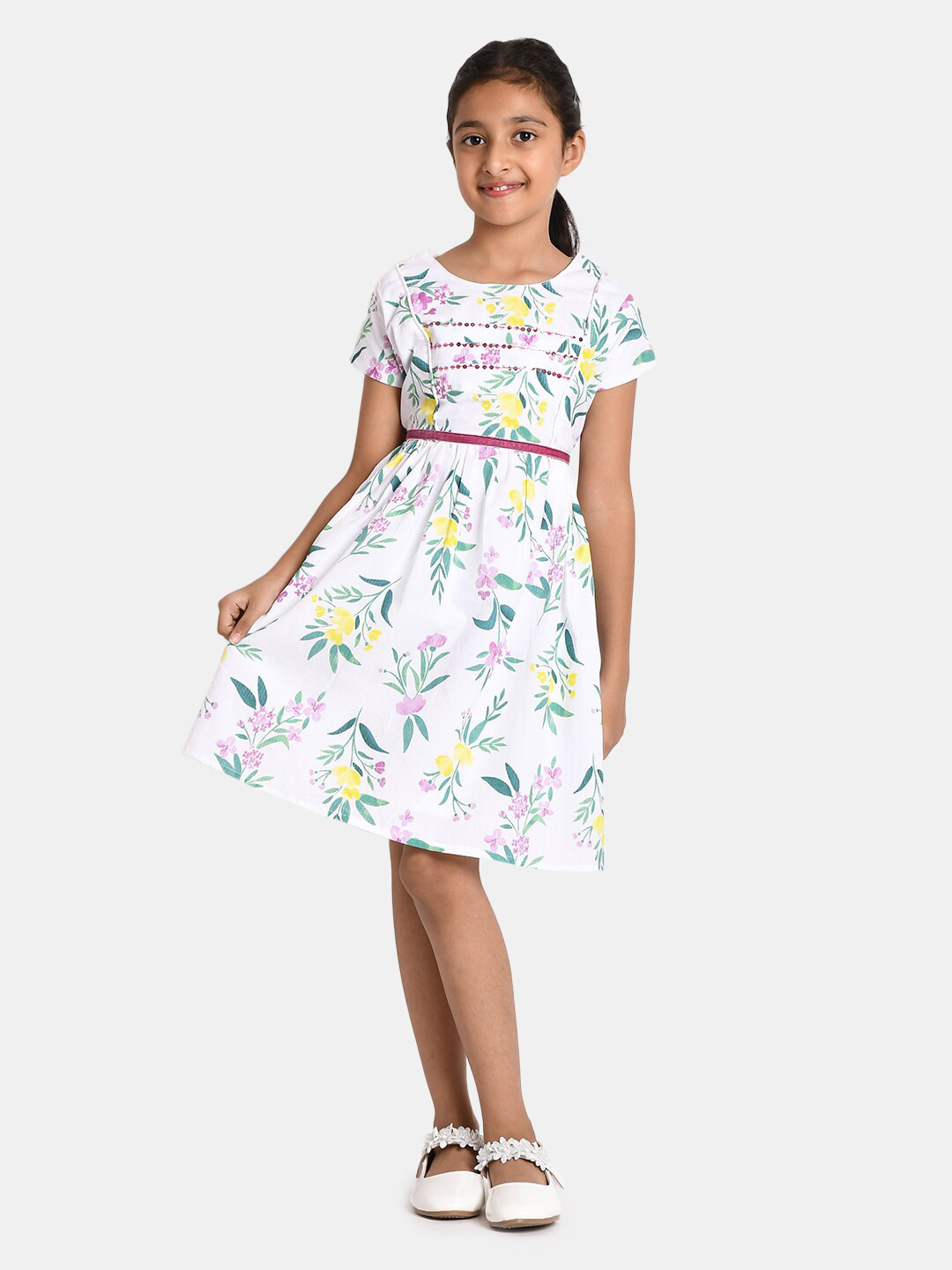 

Bella Moda White Fit & Flair Casual Wear Floral Print Dress