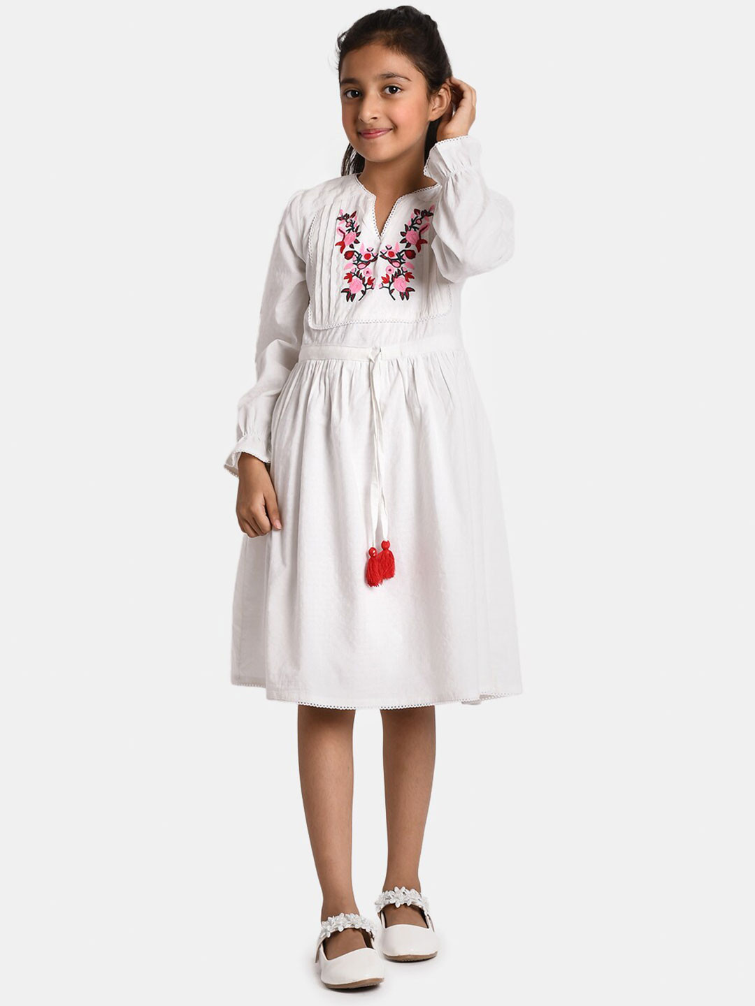 

Bella Moda White & bright gray Floral Ethnic Dress